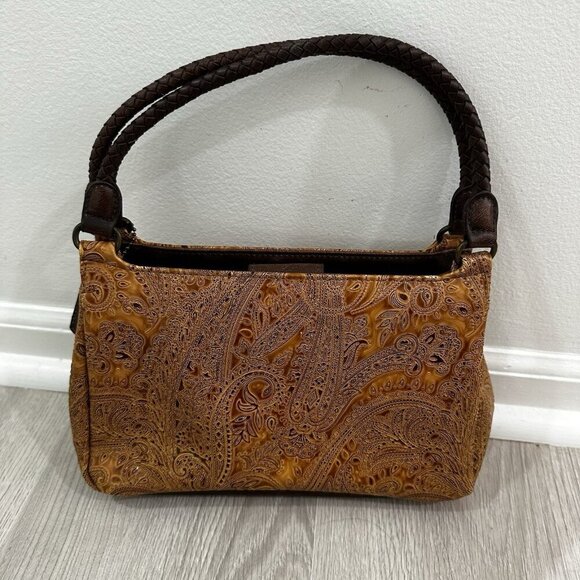 Vintage Relic Embossed Tan Brown Paisley Shoulder Bag With Brown Braided Strap - Picture 1 of 9
